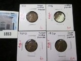 Group of 4 Lincoln Cent clipped planchet error coins - 1945, 1946, 1964-D & 1970, group value $12+
