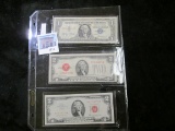 Group of 3 notes, Series 1957 $1 silver certificate; 1928G and 1963 $2 red seal notes