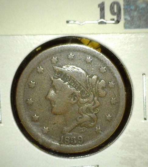 1839 U.S. Large Cent, Silly head variety, VF.