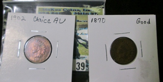 1870 Good & 1902 Choice AU Indian Head Cents.