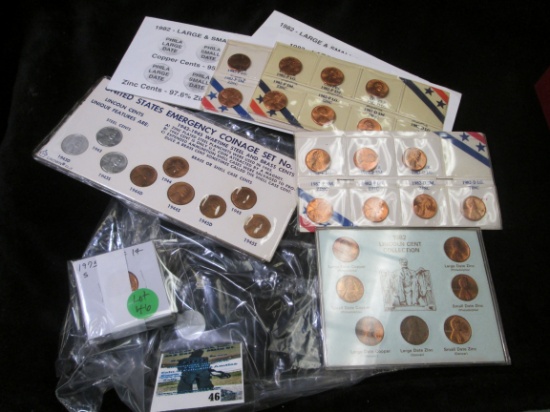 Ten sets of 1982 Lincoln Cent Varieties in three different style housings; U.S. Emergency Coinage Se