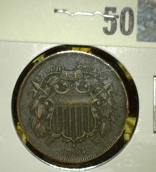 1864 U.S. Two Cent Piece Large Motto, EF.