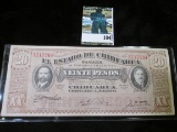 1914 Pancho Villa era Twenty Peso Banknote 