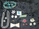 Group of Broaches, Earrings, & necklaces.