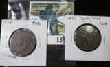 (2) U.S. Large Cents: 1838 Plain Cords, Fine & 1839 Booby Head, Fine.