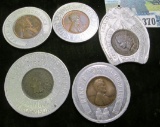 Collection of Five Different encased Cents. Includes a pair of Indian Cents.