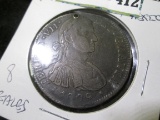 1809 TH Mo Mexico Silver 8 Reales, heavy toned, holed.