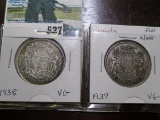 1938 & 39 Canada Silver Half Dollars, VG.