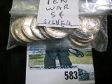 (10) World War II Silver War Nickels.