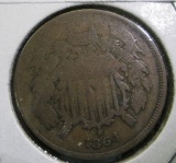 1864 Civil War Date U.S. Two Cent Piece.