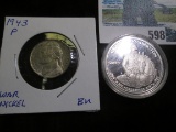 1982 S Silver Commemorative George Washington Proof Half Dollar, encased; & 1943 P High Grade World