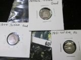 U.S. Seated Liberty Half Dimes: 1844 Good; 1851 AG; & 1853 Arrows Good.