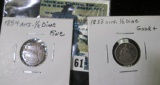 U.S. Seated Liberty Half Dimes: 1853 Arrows Good+ & 1854 Arrows Fine.