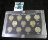 1942-45 Complete Set of United States Wartime Silver Nickels in hard plastic case.