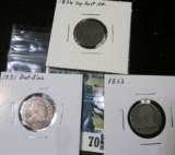 (3) Capped Bust Dimes: 1821 fine, pitted; 1833 AG; 1836 Good digged or holed.