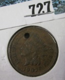 1907 Indian Head Cent, EF, but holed for a necklace.