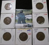 1927 P VF, 27 S VF, 28 P EF, 28 D VF, 29 P EF, 29 D VF, & 29 S VF Lincoln Cents.