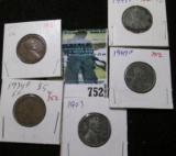 1934 P, 34 D EF, 1943 P, 43 D, 43 S Circulated U.S. Wheat Cents.