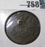1864 Civil War Date U.S. Two Cent Piece. Holed.