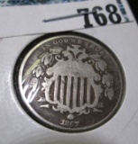 1867 U.S. Shield Nickel, Very Good.