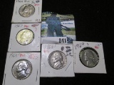 1966 P, 67 P, 68 D, S, & 69 S Jefferson Nickels, Gem BU.