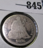 1876 P U.S. Seated Liberty Dime, Good.