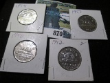 1950, 52, 54, & 57 Canada Nickels. All EF.