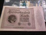 1923 Almost Uncirculated 100,000 Mark German Note.