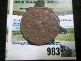 1690 Sweden 1/4 Ore Copper half-dollar size Coin.