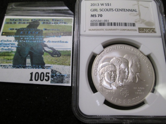 Uncirculated 2013-W Girl Scouts Centennial Silver Commemorative Dollar Graded Ms 70 By Ngc