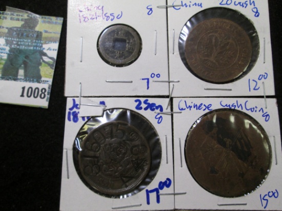 1877 Japanese Sen With Counterstamps & Some Chinese Cash Coins