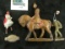 Group of 3 damaged toy soldiers, includes Lineol brand, includes large scale soldier on horseback an