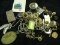 Desk sweep - mixed bag of jewelry, tie-tacs, money clip, etc - includes silver and gold filled items