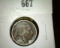 1913 Type 2 LINE Buffalo Nickel, F dark, value $15+