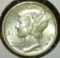 1942 Mercury Dime, BU, value $12+