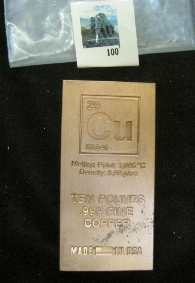 Ten (10) Pounds .999 Fine Copper, rectangular block, bookend / paperweight, with Periodic Chart of e