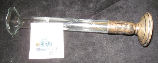 Cut glass flower stem vase with weighted silver base marked STERLING