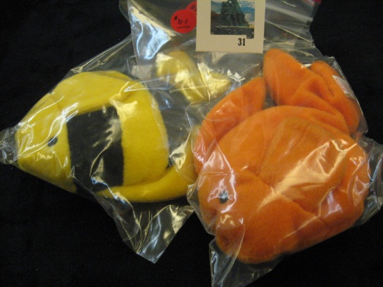 2 Ty bean baby fish without swing tags, from smoke free home, orange goldfish (Goldie) and black and