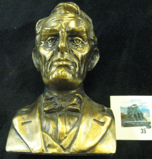 6 inch Bronze bust of Abraham Lincoln, hollow but still heavy
