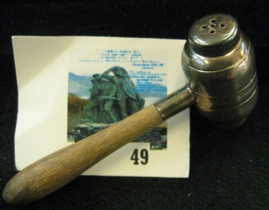 Antique minature gavel, salt and pepper shaker, silver plate with wood handle