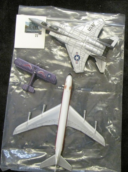 3 toy / scale model metal planes - TWA Boeing 707 by AERO MINI; USAF fighter jet by ERTL; and a SPAD
