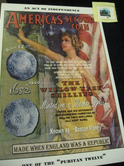 "America's Second Coin - The Willow Tree Shilling" - high quality educational poster / print on plas