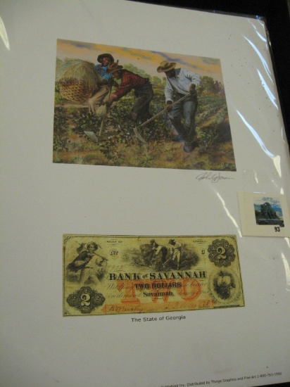 GA6343 "Slaves Hoeing Cotton" colorized print from original State of Georgia obsolete $2 banknote (a