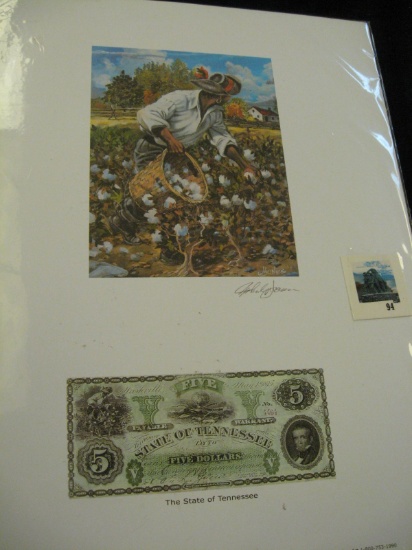 TN4505 "Slave Gathering Cotton" colorized print from original State of Tennessee obsolete $5 banknot