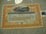 Stock Certificate - New York, Ontario and Western Railway Company, 20 shares, issued 1931, great tra