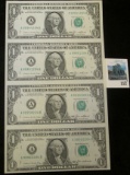 Series 1985 sheet of 4 uncut $1 Federal Reserve Notes, District A Boston, Ortega/Baker Signatures