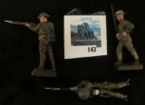 Group of 3 WWI German Lineol Elastolin Toy Soldiers, circa 1920's, includes prone soldier w/rifle