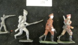 Group of 4 miscellaneous metal toy soldiers, 2 are unpainted, one is marked UNION OF SOUTH AFRICA