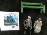 Group of 3 metal figures - Grandma & Grandpa and a bench to sit them on to watch the parade