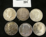 90% SILVER! 6 BU (some are lightly toned) 1964 Kennedy half dollars